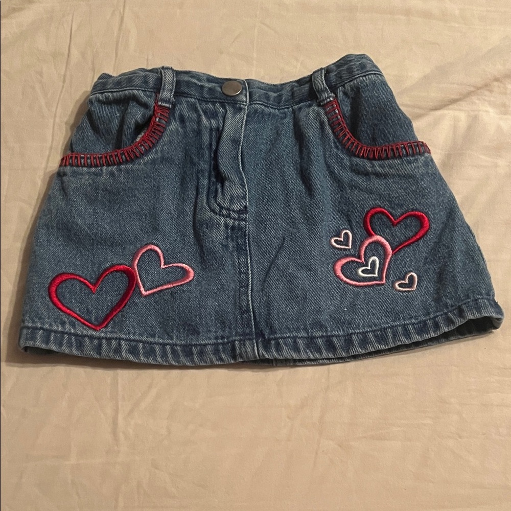 Denim Heart Embroidered Skirt 24 months